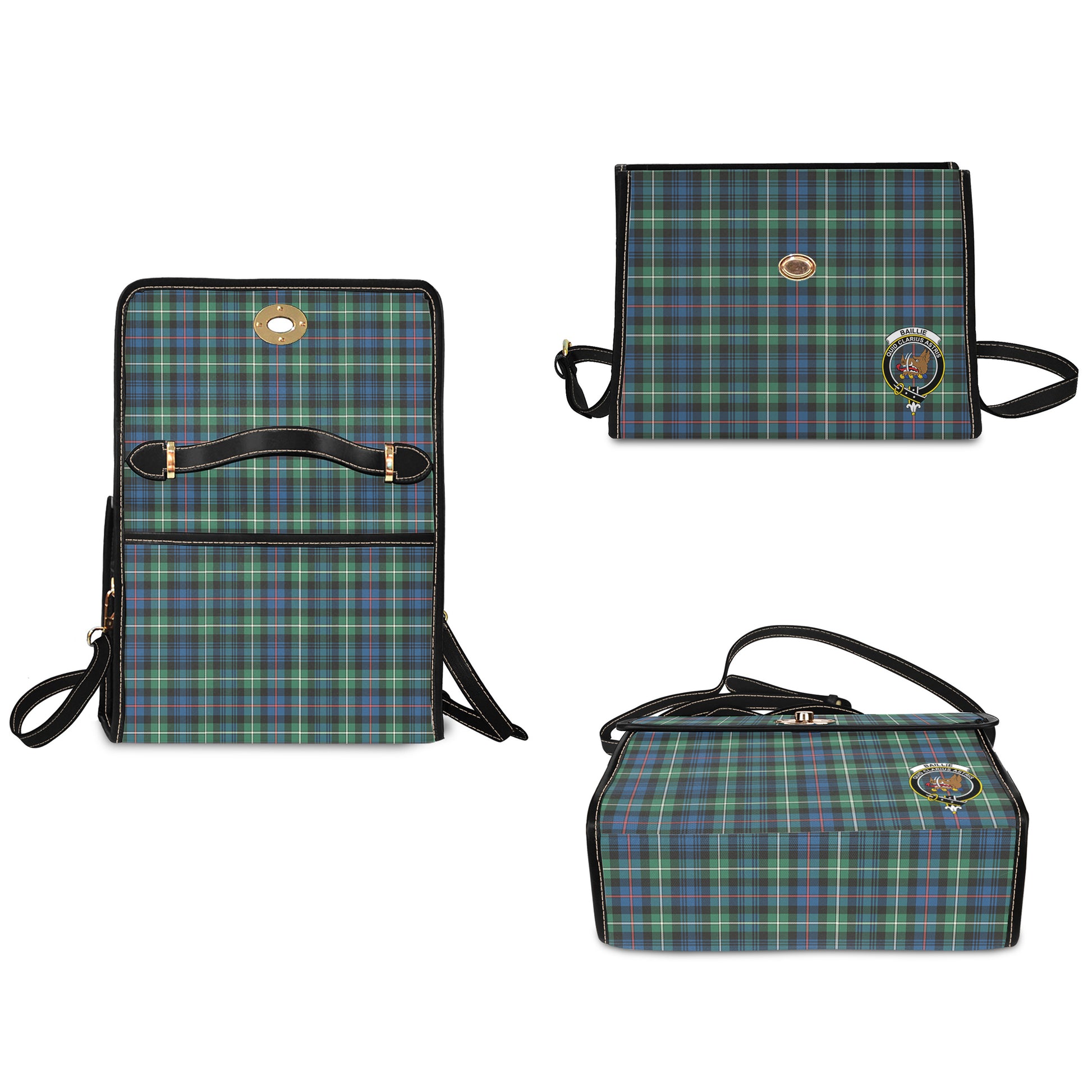 Baillie Ancient Tartan Leather Strap Waterproof Canvas Bag with Family Crest - Tartanvibesclothing