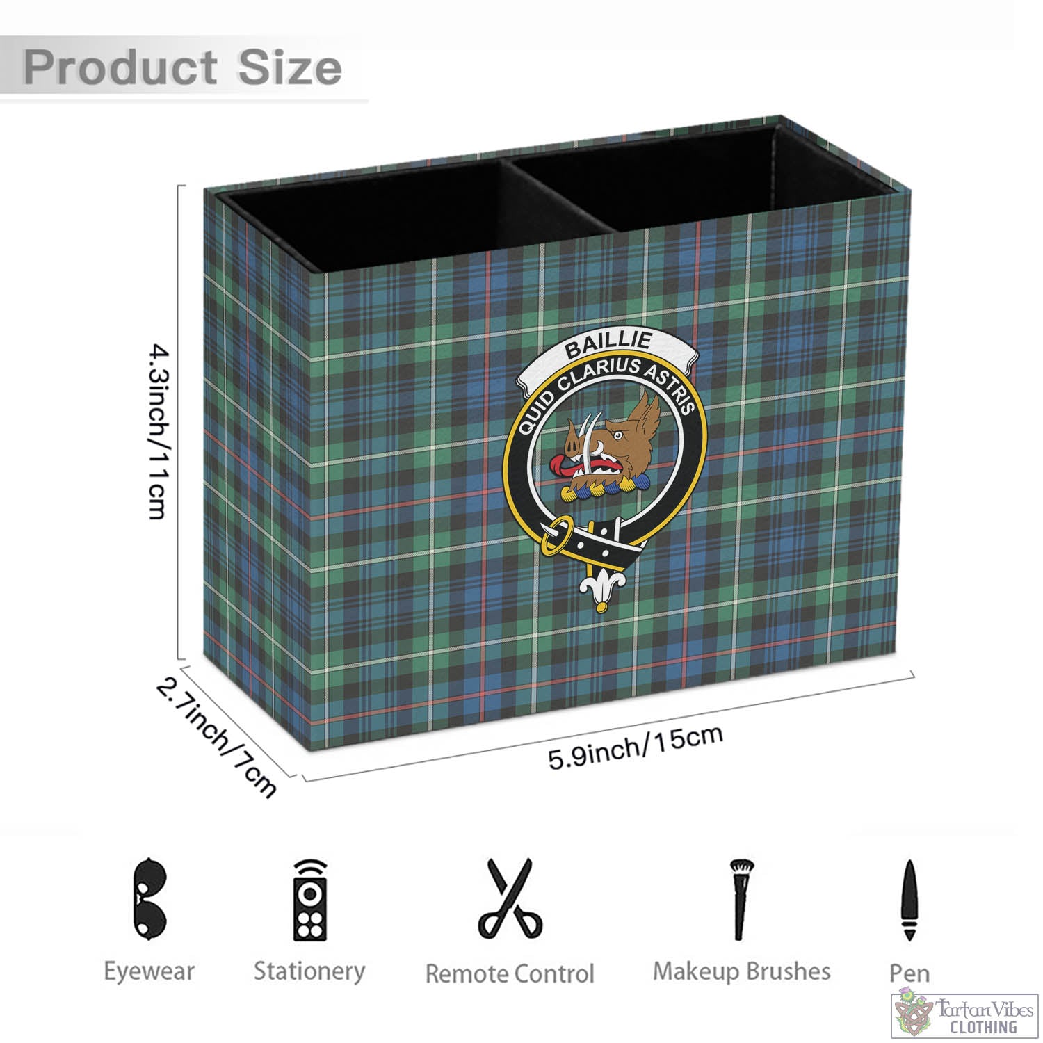 Baillie Ancient Tartan Pen Holder with Family Crest - Tartan Vibes Clothing