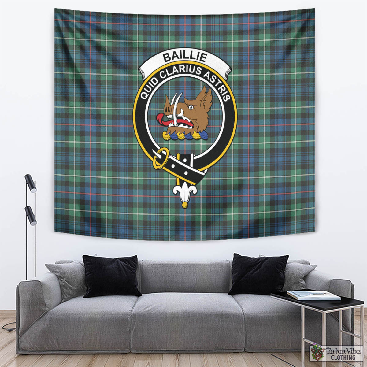 Tartan Vibes Clothing Baillie Ancient Tartan Tapestry Wall Hanging and Home Decor for Room with Family Crest