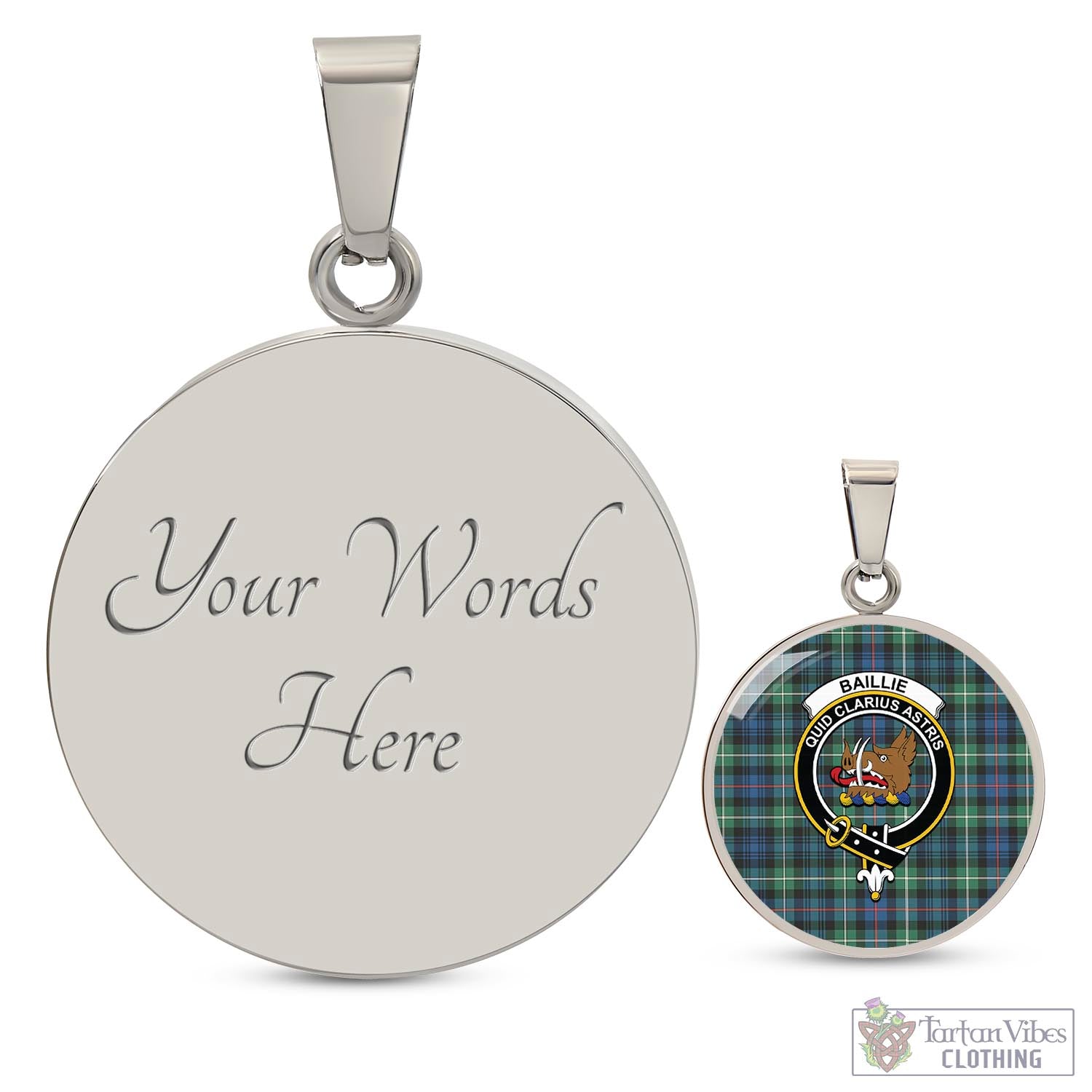 Baillie Ancient Tartan Circle Necklace with Family Crest Luxury Necklace (Silver) Yes - Tartan Vibes Clothing