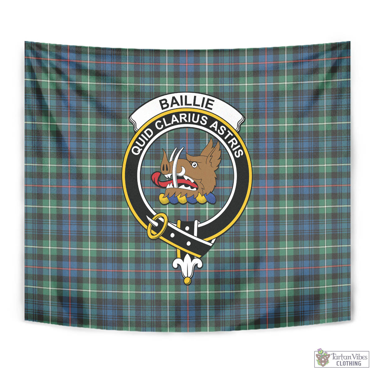 Tartan Vibes Clothing Baillie Ancient Tartan Tapestry Wall Hanging and Home Decor for Room with Family Crest
