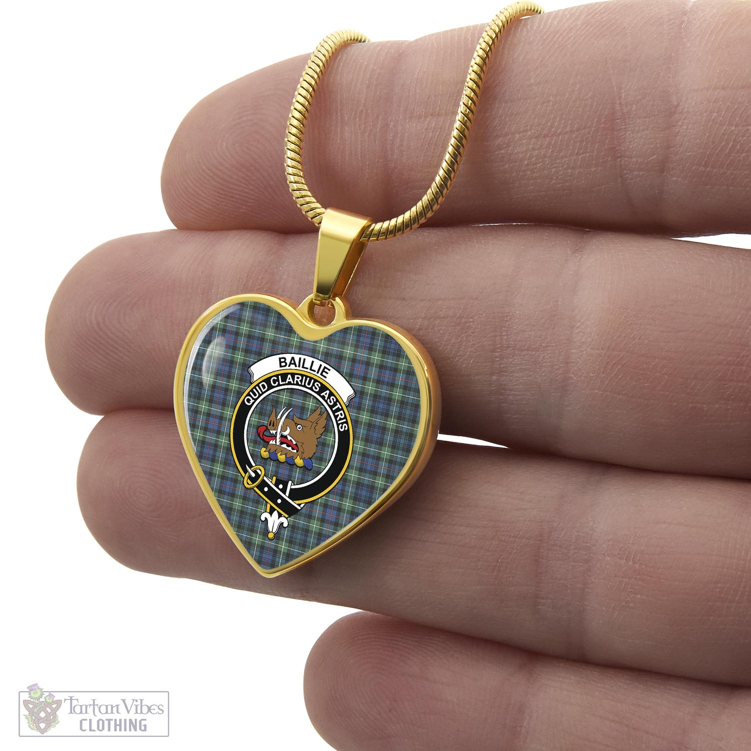 Baillie Ancient Tartan Heart Necklace with Family Crest - Tartan Vibes Clothing