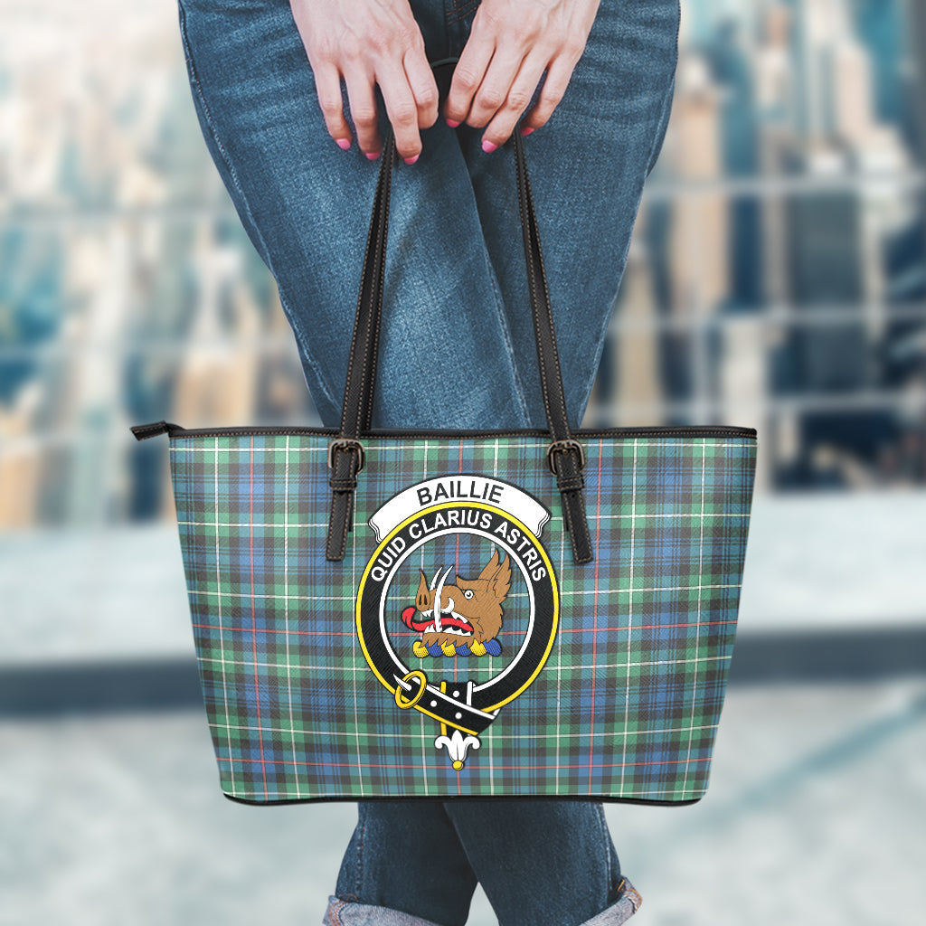 Baillie Ancient Tartan Leather Tote Bag with Family Crest - Tartan Vibes Clothing