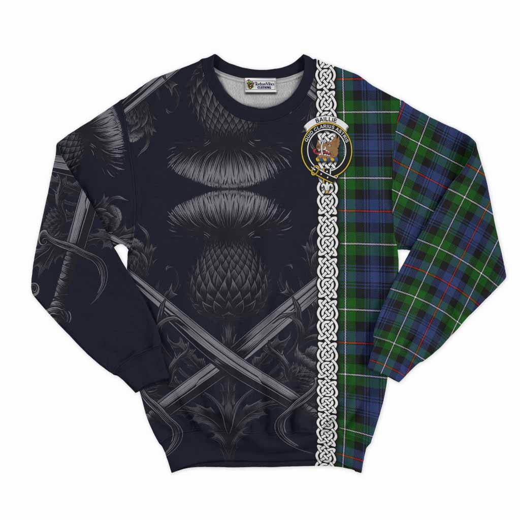 Baillie (Bailey) Tartan Sweatshirt with Family Crest Cross Sword Thistle Celtic Vibes Unisex - Tartan Vibes Clothing