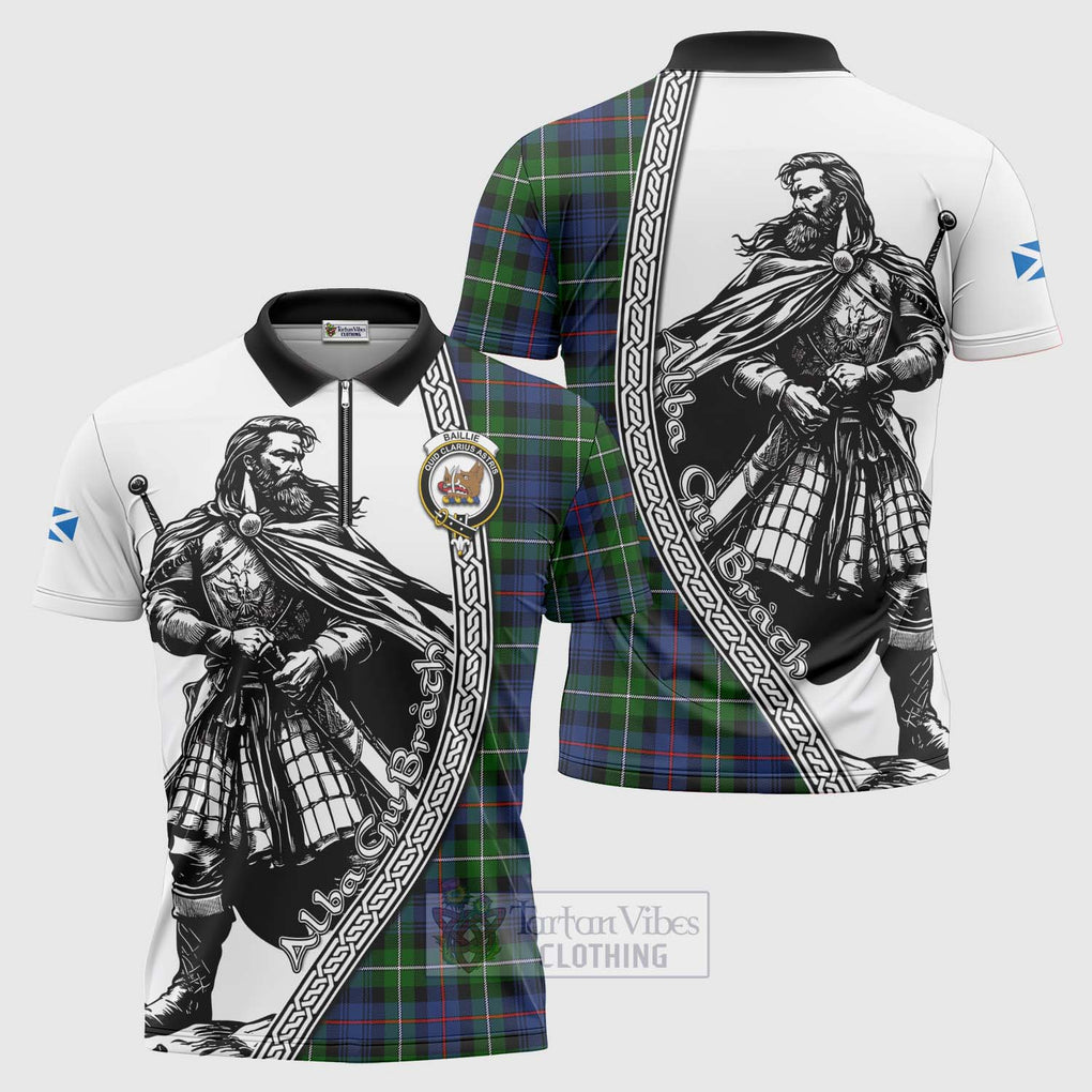 Baillie (Bailey) Tartan Clan Crest Zipper Polo Shirt with Highlander Warrior Celtic Style Unisex - Tartan Vibes Clothing