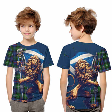 Baillie (Bailey) Tartan Family Crest Kid T-Shirt with Scottish Majestic Lion Youth XL Size14 - Tartan Vibes Clothing
