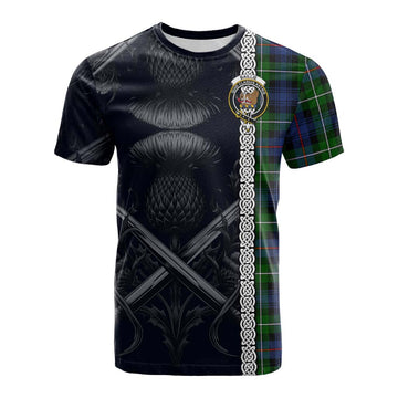 Baillie (Bailey) Tartan Cotton T-shirt with Family Crest Cross Sword Thistle Celtic Vibes