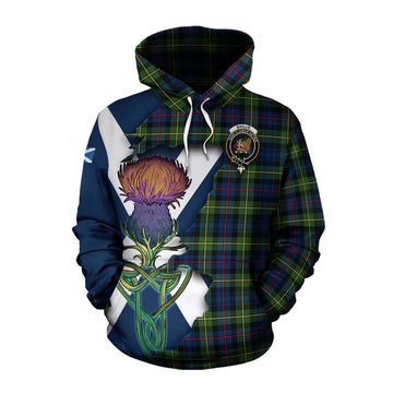 Tartan Vibes Clothing Baillie (Bailey) Tartan Family Crest Cotton Hoodie Scottish Thistle Celtic Inspired