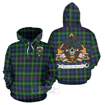 Baillie (Bailey) Tartan Hoodie with Family Crest and Bearded Skull Holding Bottles of Whiskey Zip Hoodie - Tartan Vibes Clothing