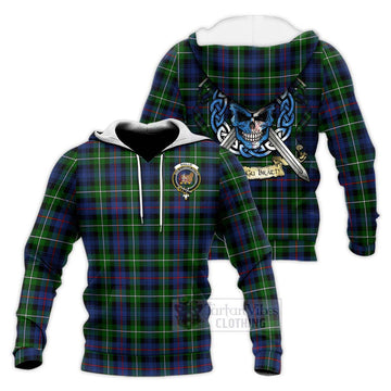 Baillie (Bailey) Tartan Knitted Hoodie with Family Crest Celtic Skull Style Unisex Knitted Pullover Hoodie - Tartan Vibes Clothing