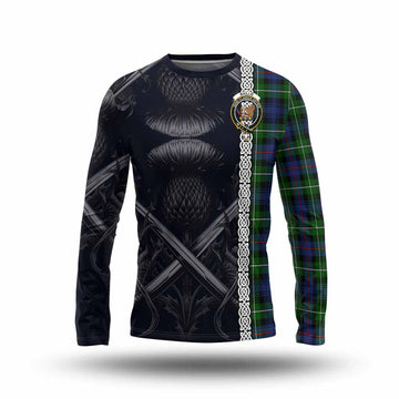 Baillie (Bailey) Tartan Long Sleeve T-Shirt with Family Crest Cross Sword Thistle Celtic Vibes Unisex - Tartan Vibes Clothing