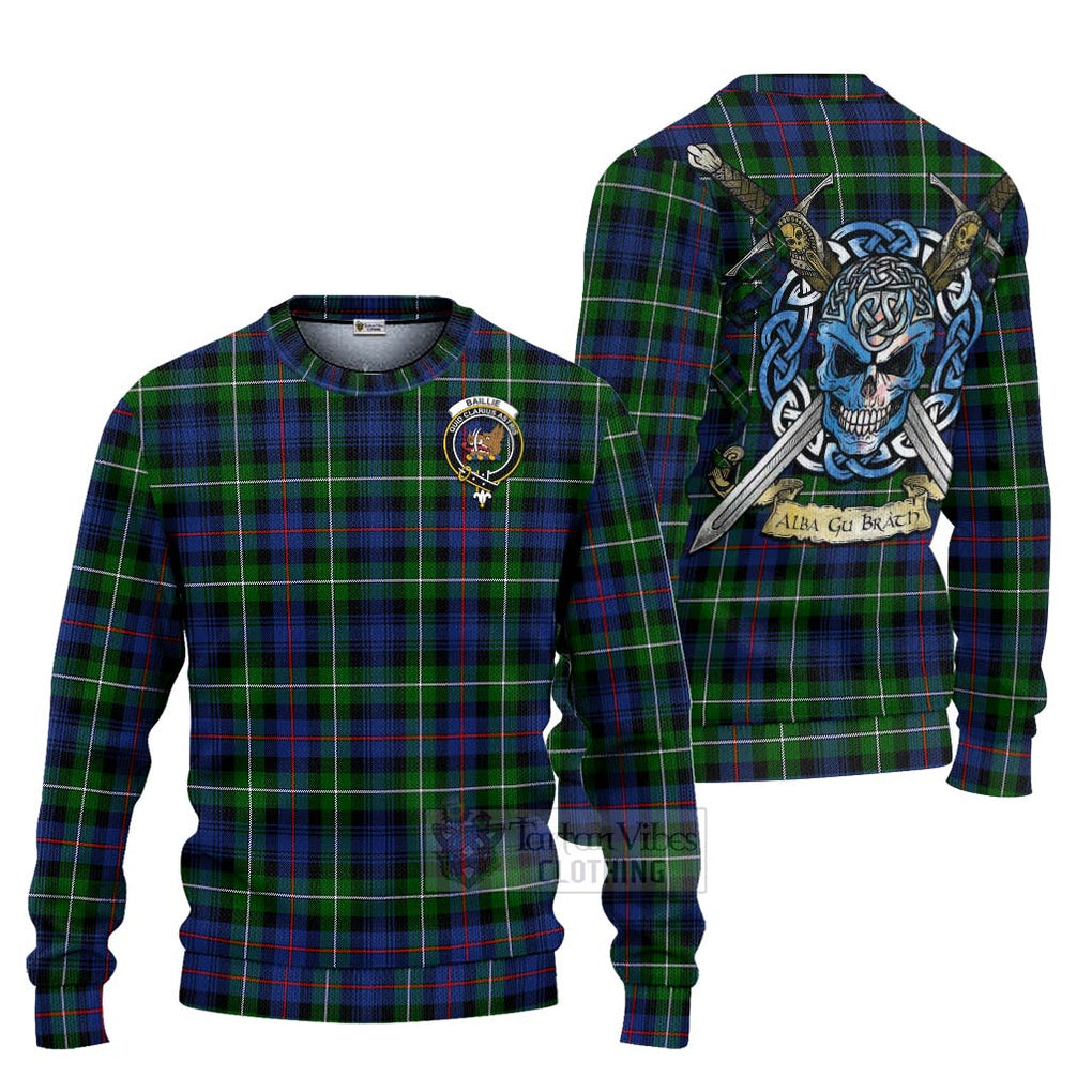 Baillie (Bailey) Tartan Ugly Sweater with Family Crest Celtic Skull Style Unisex - Tartan Vibes Clothing