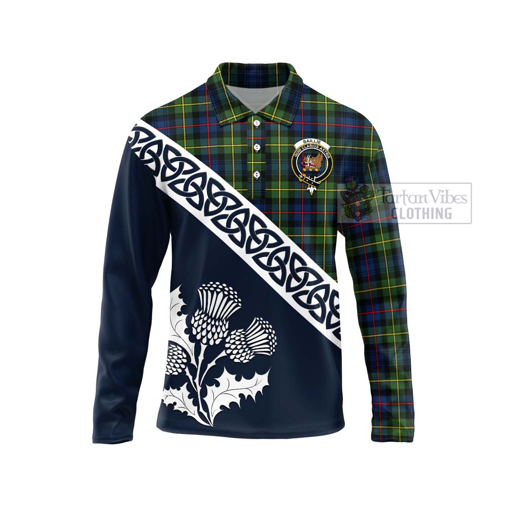 Baillie (Bailey) Tartan Long Sleeve Polo Shirt Featuring Thistle and Scotland Map Unisex - Tartan Vibes Clothing
