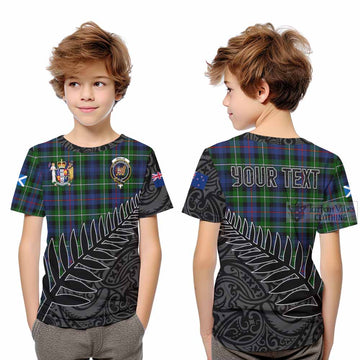 Baillie (Bailey) Crest Tartan Kid T-Shirt with New Zealand Silver Fern Half Style Youth XL Size14 - Tartan Vibes Clothing