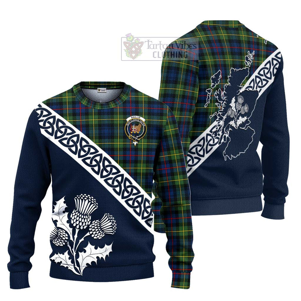 Baillie (Bailey) Tartan Ugly Sweater Featuring Thistle and Scotland Map Unisex - Tartan Vibes Clothing