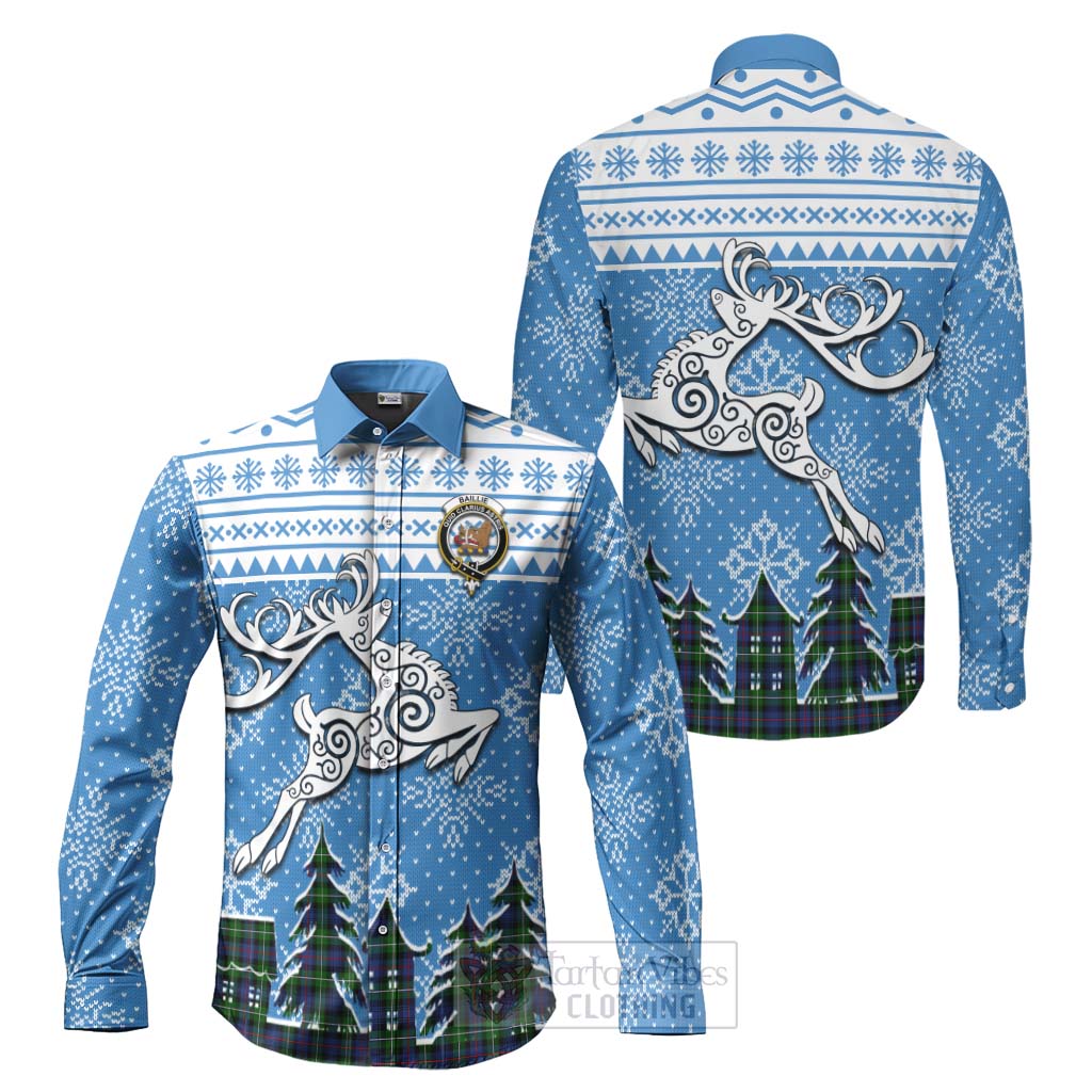 Baillie (Bailey) Clan Christmas Long Sleeve Button Shirt Celtic Reindeer Style Men's Shirt S - Tartan Vibes Clothing