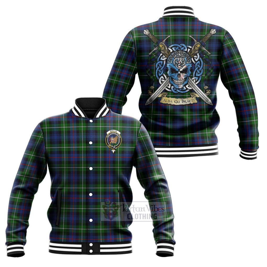 Baillie (Bailey) Tartan Baseball Jacket with Family Crest Celtic Skull Style Unisex - Tartan Vibes Clothing