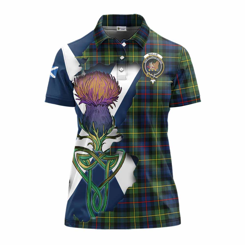 Tartan Vibes Clothing Baillie (Bailey) Tartan Family Crest Women's Polo Shirt Scottish Thistle Celtic Inspired