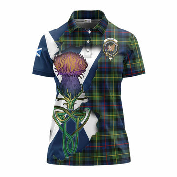 Tartan Vibes Clothing Baillie (Bailey) Tartan Family Crest Women's Polo Shirt Scottish Thistle Celtic Inspired