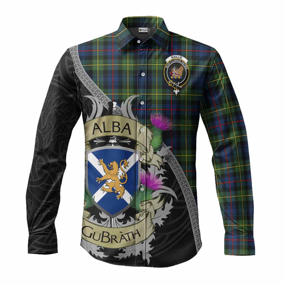 Baillie (Bailey) Tartan Family Crest Long Sleeve Button Shirt Lion Rampant Royal Thistle Shield Celtic Inspired Men's Shirt S - Tartan Vibes Clothing