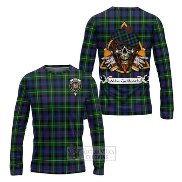 Baillie (Bailey) Tartan Long Sleeve T-Shirt with Family Crest and Bearded Skull Holding Bottles of Whiskey Unisex - Tartan Vibes Clothing