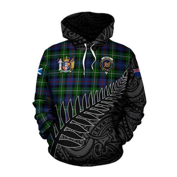 Baillie (Bailey) Crest Tartan Cotton Hoodie with New Zealand Silver Fern Half Style Pullover Hoodie XS - Tartan Vibes Clothing