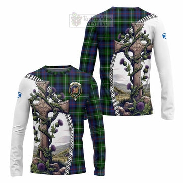 Tartan Vibes Clothing Baillie (Bailey) Tartan Long Sleeve T-Shirt with Family Crest and St. Andrew's Cross Accented by Thistle Vines