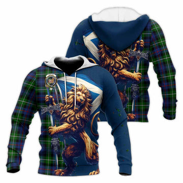 Baillie (Bailey) Tartan Family Crest Knitted Hoodie with Scottish Majestic Lion Unisex Knitted Pullover Hoodie - Tartan Vibes Clothing