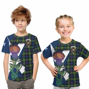 Tartan Vibes Clothing Baillie (Bailey) Tartan Family Crest Kid T-Shirt Scottish Thistle Celtic Inspired