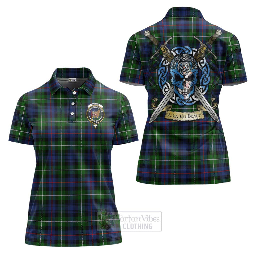 Baillie (Bailey) Tartan Women's Polo Shirt with Family Crest Celtic Skull Style Women - Tartan Vibes Clothing