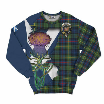 Tartan Vibes Clothing Baillie (Bailey) Tartan Family Crest Sweatshirt Scottish Thistle Celtic Inspired