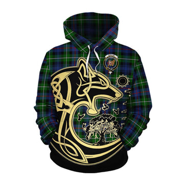 Baillie (Bailey) Tartan Cotton Hoodie with Family Crest Celtic Wolf Style Pullover Hoodie XS - Tartan Vibes Clothing
