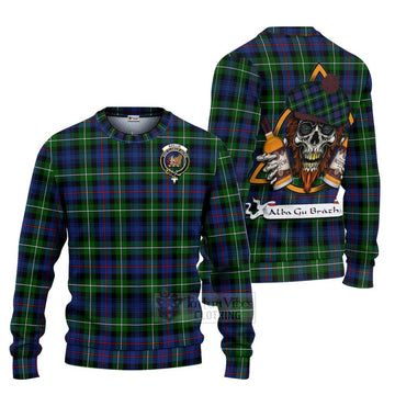 Baillie (Bailey) Tartan Ugly Sweater with Family Crest and Bearded Skull Holding Bottles of Whiskey Unisex - Tartan Vibes Clothing