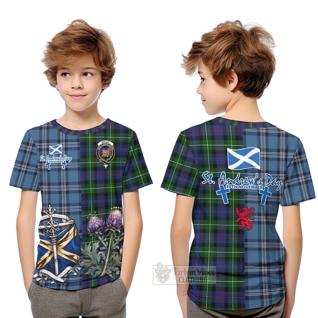 Baillie (Bailey) Tartan Kid T-Shirt Happy St. Andrew's Day Half Tartan Style Youth XL Size14 - Tartan Vibes Clothing