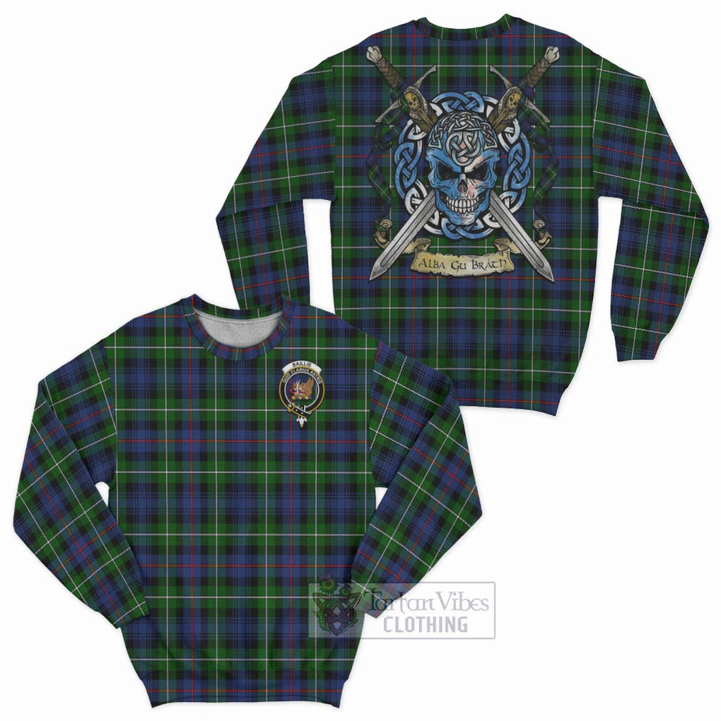 Baillie (Bailey) Tartan Sweatshirt with Family Crest Celtic Skull Style Unisex - Tartan Vibes Clothing