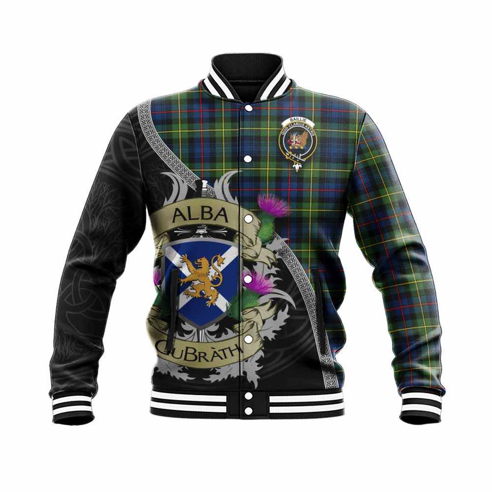 Baillie (Bailey) Tartan Family Crest Baseball Jacket Lion Rampant Royal Thistle Shield Celtic Inspired Unisex - Tartan Vibes Clothing