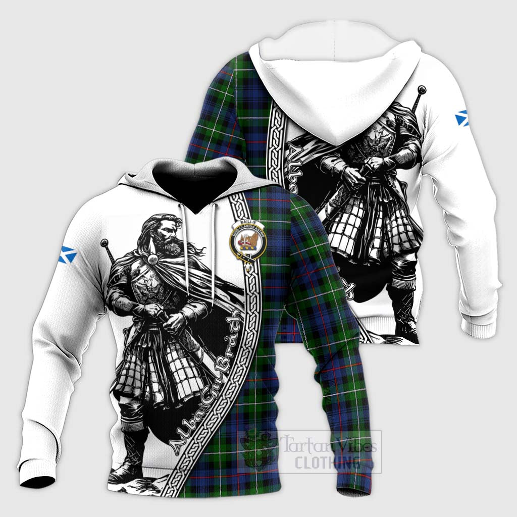 Baillie (Bailey) Tartan Clan Crest Knitted Hoodie with Highlander Warrior Celtic Style Unisex Knitted Pullover Hoodie - Tartan Vibes Clothing