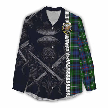 Baillie (Bailey) Tartan Women's Casual Shirt with Family Crest Cross Sword Thistle Celtic Vibes Female - Tartan Vibes Clothing
