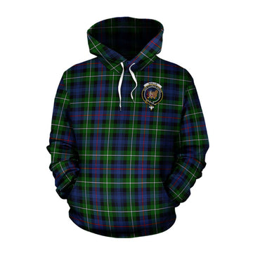 Baillie (Bailey) Tartan Cotton Hoodie with Family Crest and Bearded Skull Holding Bottles of Whiskey Pullover Hoodie XS - Tartan Vibes Clothing