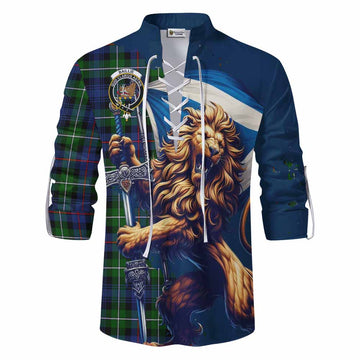 Baillie (Bailey) Tartan Family Crest Ghillie Kilt Shirt with Scottish Majestic Lion Men - Tartan Vibes Clothing