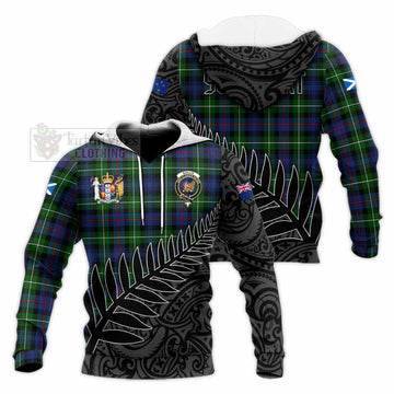 Baillie (Bailey) Crest Tartan Knitted Hoodie with New Zealand Silver Fern Half Style Unisex Knitted Pullover Hoodie - Tartan Vibes Clothing