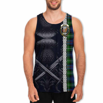 Baillie (Bailey) Tartan Men's Tank Top with Family Crest Cross Sword Thistle Celtic Vibes Men - Tartan Vibes Clothing