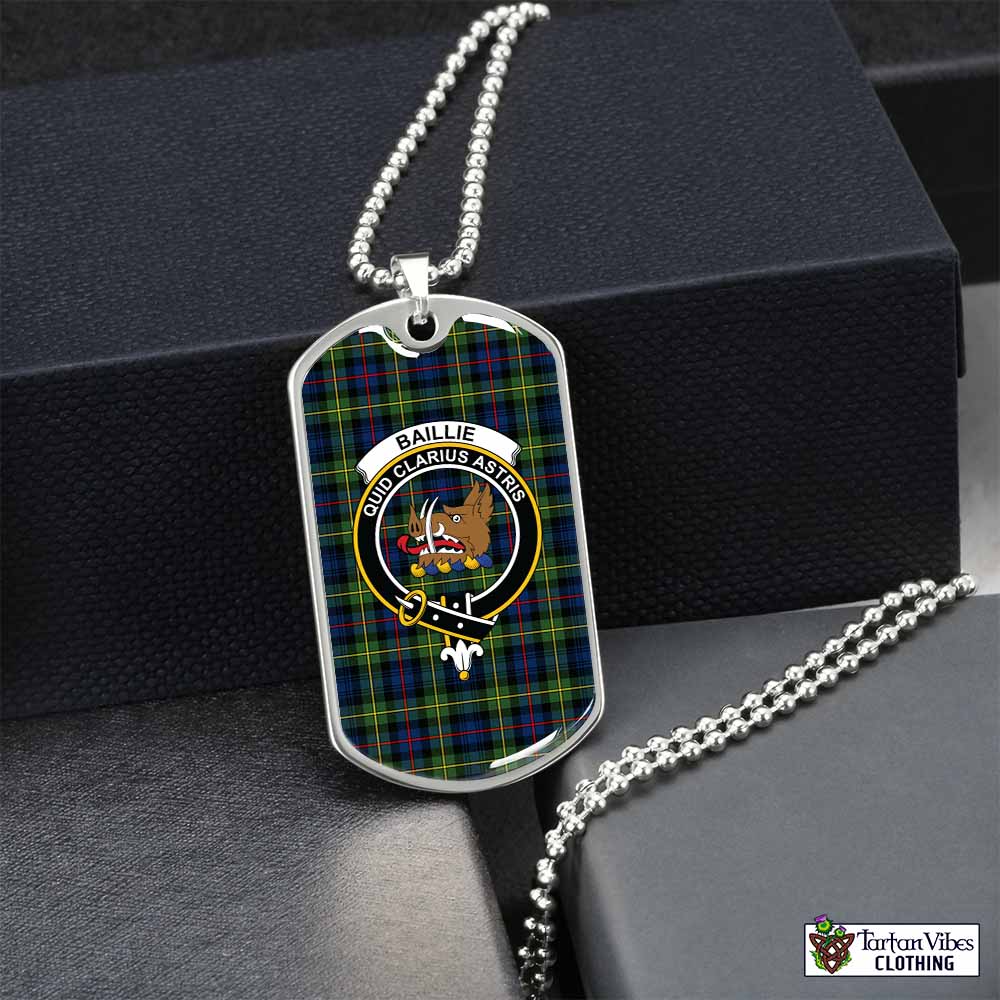 Baillie (Bailey) Tartan Dog Tag Necklace with Family Crest Silver No - Tartan Vibes Clothing