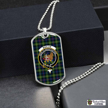 Tartan Vibes Clothing Baillie (Bailey) Tartan Dog Tag Necklace with Family Crest