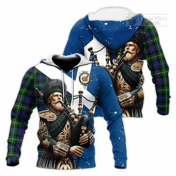 Baillie (Bailey) Tartan Knitted Hoodie with Family Crest Scottish Bagpiper Vibes Unisex Knitted Pullover Hoodie - Tartan Vibes Clothing