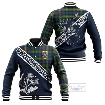 Baillie (Bailey) Tartan Baseball Jacket Featuring Thistle and Scotland Map Unisex - Tartan Vibes Clothing
