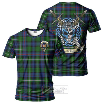 Tartan Vibes Clothing Baillie (Bailey) Tartan T-Shirt with Family Crest Celtic Skull Style