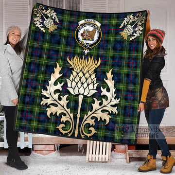 Tartan Vibes Clothing Baillie (Bailey) Tartan Quilt with Family Crest and Golden Thistle Style