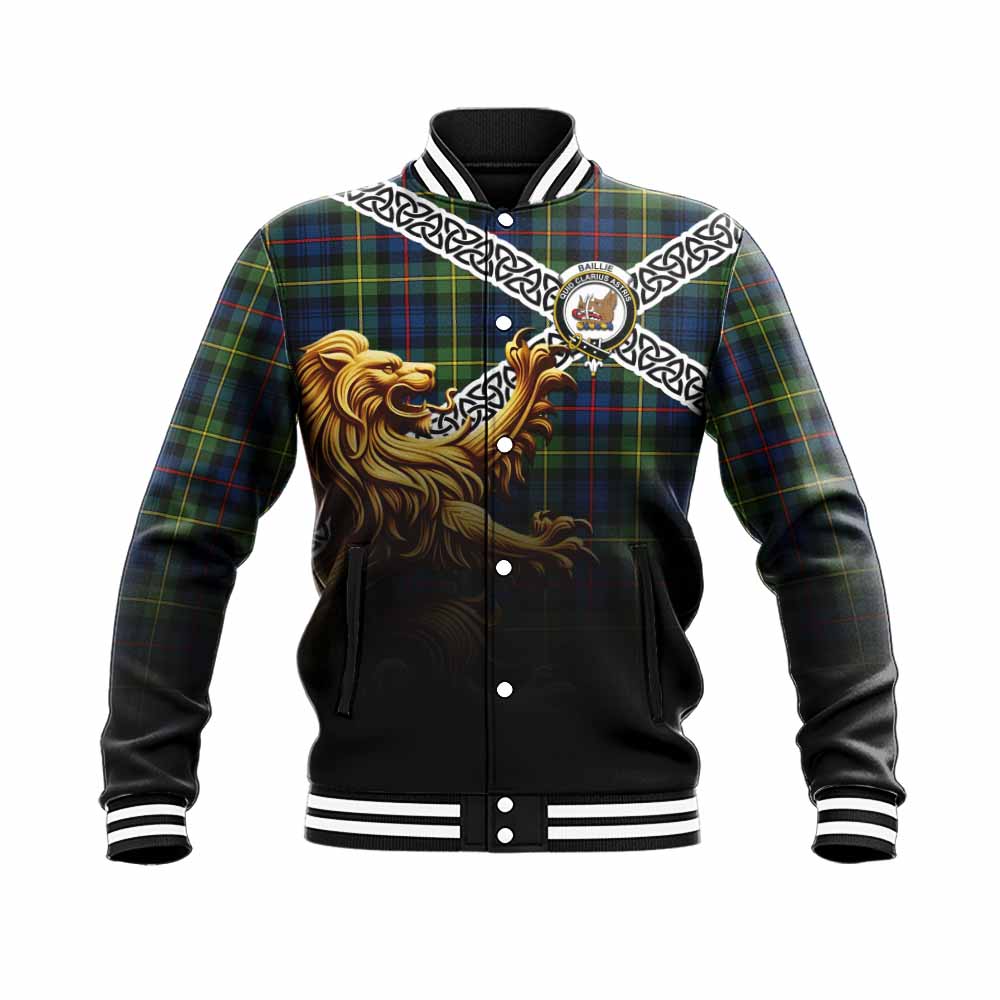 Baillie (Bailey) Crest Tartan Baseball Jacket with Golden Lion Emblem Celtic Style Unisex - Tartan Vibes Clothing