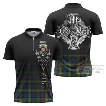 Baillie (Bailey) Tartan Zipper Polo Shirt Featuring Alba Gu Brath Family Crest Celtic Inspired Unisex - Tartan Vibes Clothing